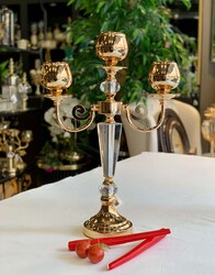 3 Kollu Ayaklı Gold Şamdan - Dekor Arya
