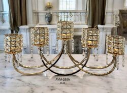 5 Li Kristal Taşlı Gold Yatay Mumluk - Dekor Arya