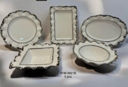 5 Li Seramik Servis Set Pera Gümüş - Deco Vien 