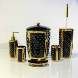 7 Parça Porselen Banyo Seti Gold Siyah - Dekor Arya