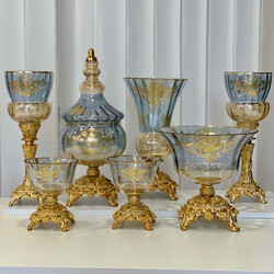 Dekor Arya - 7 Parça Salon Konsol Aksesuar Set Amber Mavi