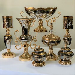 Dekor Arya - 7 Parça Salon Konsol Aksesuar Seti Antrasit Gold