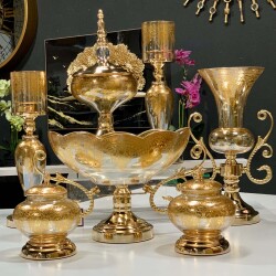 7 Parça Salon Konsol Aksesuar Seti Gold Amber - Dekor Arya