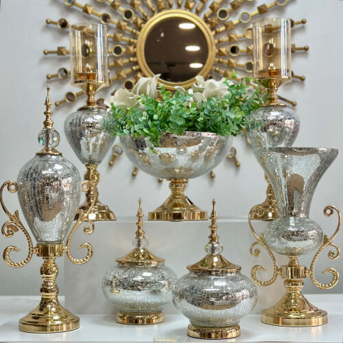 7 Parça Salon Konsol Aksesuar Seti Gold Gümüş - 1