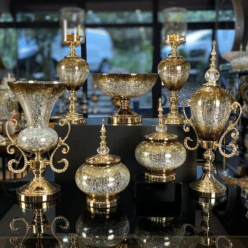 7 Parça Salon Konsol Aksesuar Seti Gold Kahve - 1