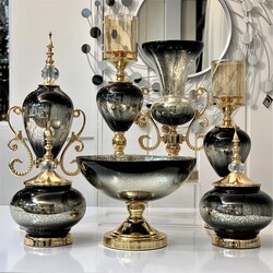 Dekor Arya - 7 Parça Salon Konsol Aksesuar Seti Gold Siyah