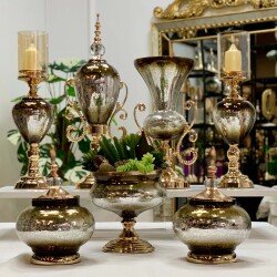 7 Parça Salon Konsol Aksesuar Seti Kahve Gold Kırık Cam - Dekor Arya