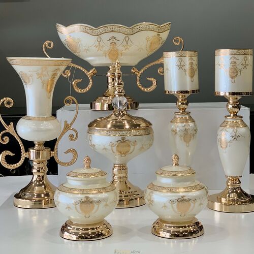 7 Parça Salon Konsol Aksesuar Seti Krem Gold - 4