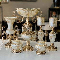 7 Parça Salon Konsol Aksesuar Seti Krem Gold - 1