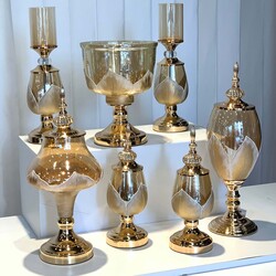 7 Parça Salon Konsol Aksesuar Seti Yaprak Gold Krem - 3