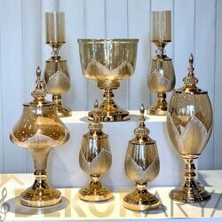 7 Parça Salon Konsol Aksesuar Seti Yaprak Gold Krem - 4