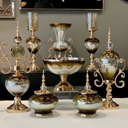 8 Parça Saatli Salon Konsol Aksesuar Seti Gold Kahve - 4