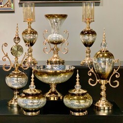 8 Parça Saatli Salon Konsol Aksesuar Seti Gold Kahve - Dekor Arya