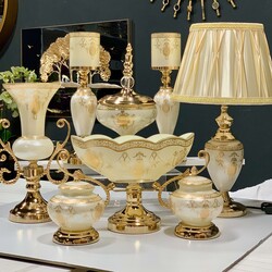 8 Parça Salon Konsol Aksesuar Seti Krem Gold - Dekor Arya