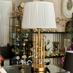 Abajur Lux Küre Taşlı Antik Gold-Beyaz Başlık - 3