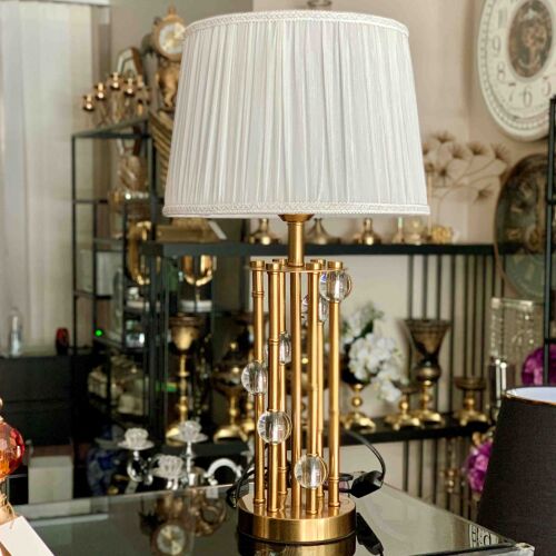 Abajur Lux Küre Taşlı Antik Gold-Beyaz Başlık - 3