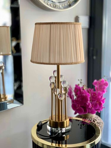 Abajur Lux 8 Küre Taşlı Antik Gold-Krem Başlık - 1