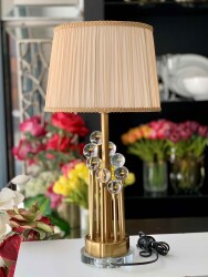 Abajur Lux 8 Küre Taşlı Antik Gold-Krem Başlık - 4