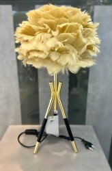 Gold Amber Tüy Başlıklı Gold Üç Ayaklı Lüks Abajur – 53 cm - Deco Vien 