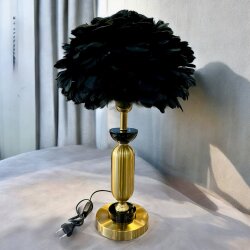 Siyah Tüy Başlıklı Gold Gövdeli Lüks Abajur - Deco Vien 