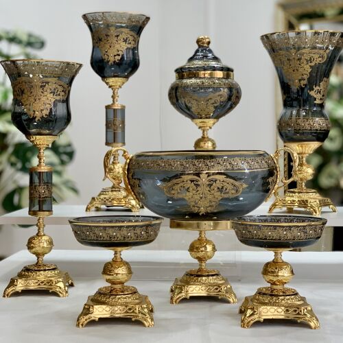 7 Parça Napoli̇ Salon Aksesuar Konsol Seti̇ Füme - 1