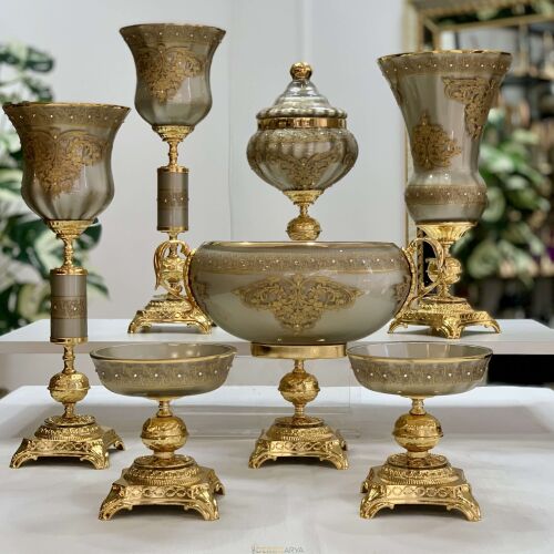 7 Parça Napoli̇ Salon Aksesuar Konsol Seti̇ Platin - 1