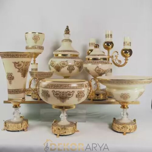 Dekorarya Milano Krem Salon Aksesuar Seti – 11 Parça - 1