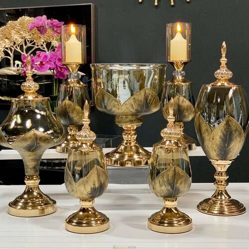 7 Parça Salon Konsol Aksesuar Seti Yaprak Gold - 2