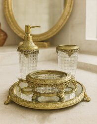 Pirinç & Kristal Banyo Seti – Altın Oval - Dekor Arya