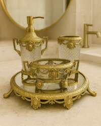 Pirinç & Kristal Banyo Seti – Altın Özel Tasarım - Dekor Arya