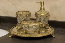 Pirinç & Kristal Dekoratif Banyo Seti – Altın Desenli - Dekor Arya