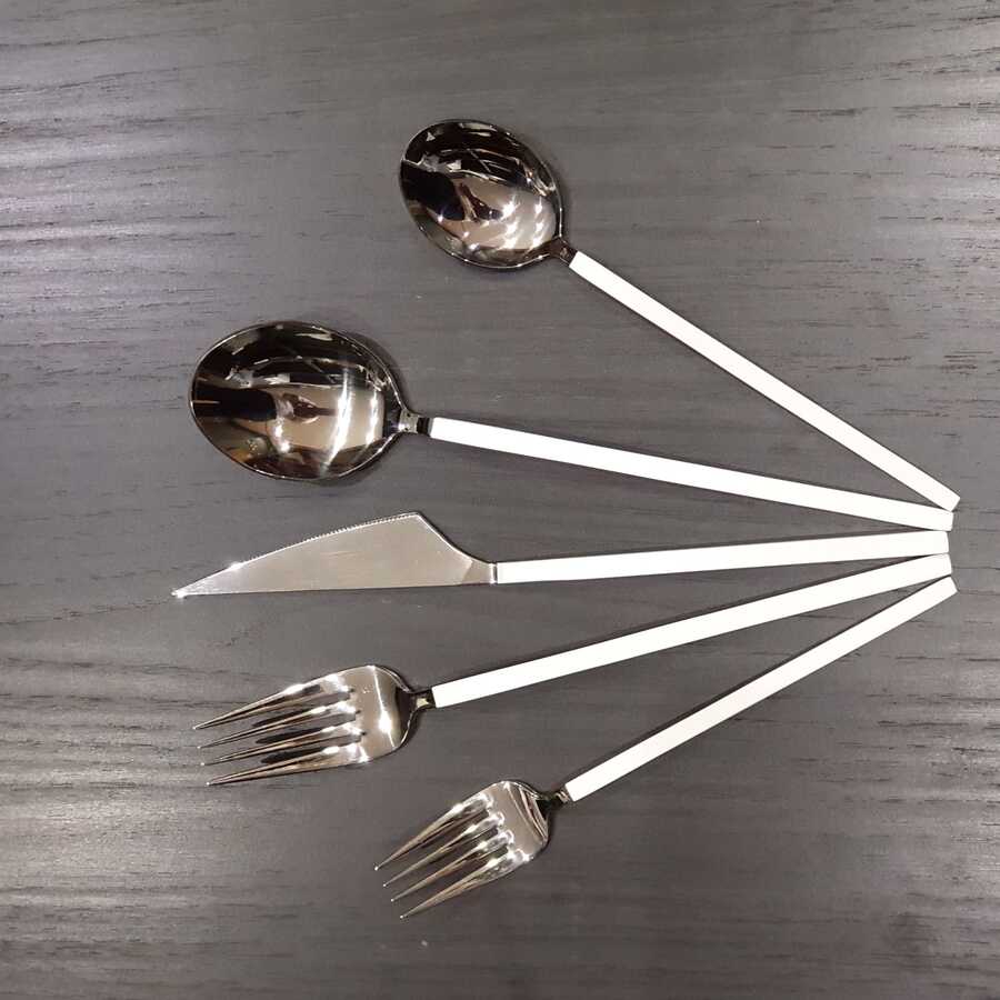 Brondoff 30 Parca Catal Kasik Takimi Silver Beyaz Dekor Arya