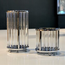 Cam Çubuklu 2li Mumluk Silver - Deco Vien 