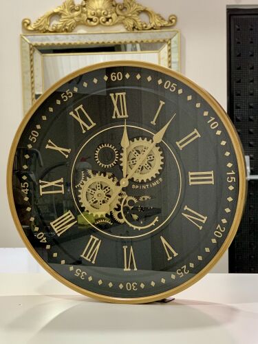 Çarklı Duvar Saati Siyah Gold 60 CM - 1