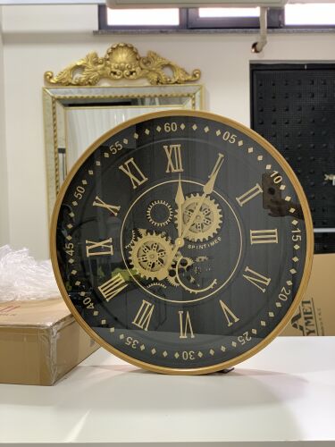 Çarklı Duvar Saati Siyah Gold 60 CM - 4