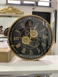 Çarklı Duvar Saati Siyah Gold 60 CM - 5