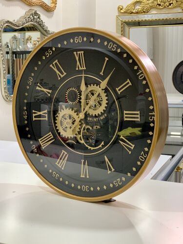 Çarklı Duvar Saati Siyah Gold 60 CM - 2