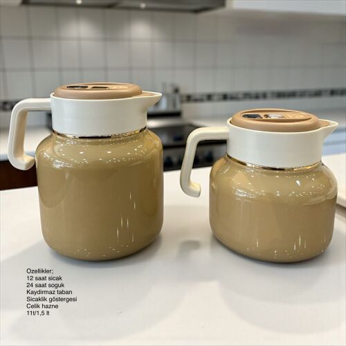 Coffee Color İkili Çelik Hazneli Termos Seti (1 L & 1,5 L) - 1