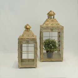 Antik Görünümlü Metal & Cam Nostaljik Çift Fener - Dekor Arya