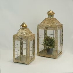 Antik Görünümlü Metal & Cam Nostaljik Çift Fener - 2