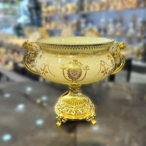 İnci Beyaz Gold Barok Lüks Kase – Çikolatalık & Aranjman Sunumu – 28x32 cm - 1