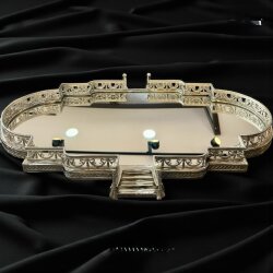 Pirinç Dekoratif Merdivenli Aynalı Jardinyer Tepsi Silver – 74 cm - Deco Vien 