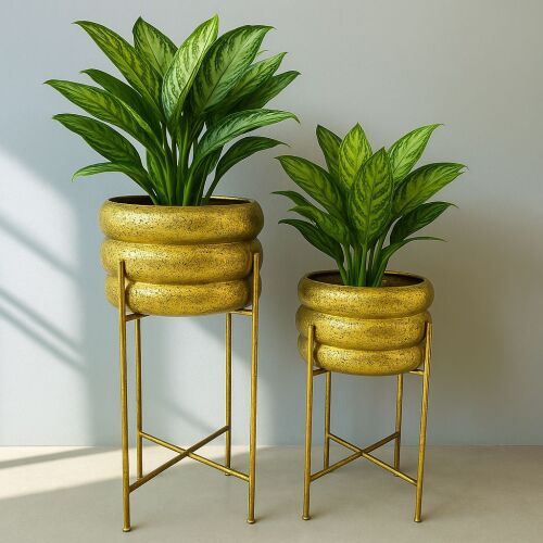 Altın Renkli 2’li Metal Ayaklı Saksı Seti (81 cm & 70 cm) - 2