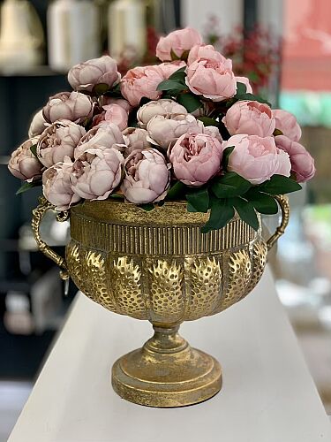 Gold Antik Dokulu Kulplu Dekoratif Saksı 35×43 cm - 1