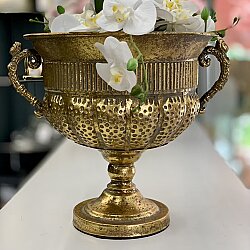 Gold Antik Dokulu Kulplu Dekoratif Saksı - Dekor Arya