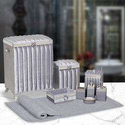 Dekor Arya - Gümüş Şeritli 10 Lu Banyo Seti Gümüş