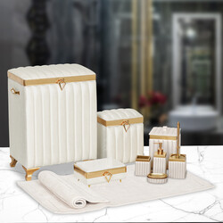 Dekor Arya - Gold Şeritli 10 Lu Banyo Seti Krem