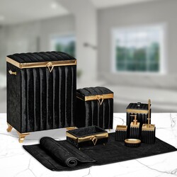 Dekor Arya - Gold Şeritli 10 Lu Banyo Seti Siyah