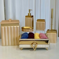 Gold Şeritli 6 Parça Banyo Seti Gold - Dekor Arya