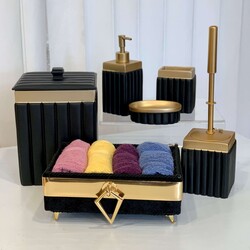 Gold Şeritli 6 Parça Banyo Seti Siyah - Dekor Arya